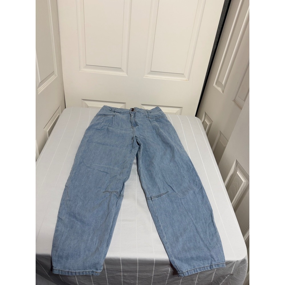 Poetry Hemp Organic Cotton Pleated High Rise Wide Leg Trousers Light Blue UJ42